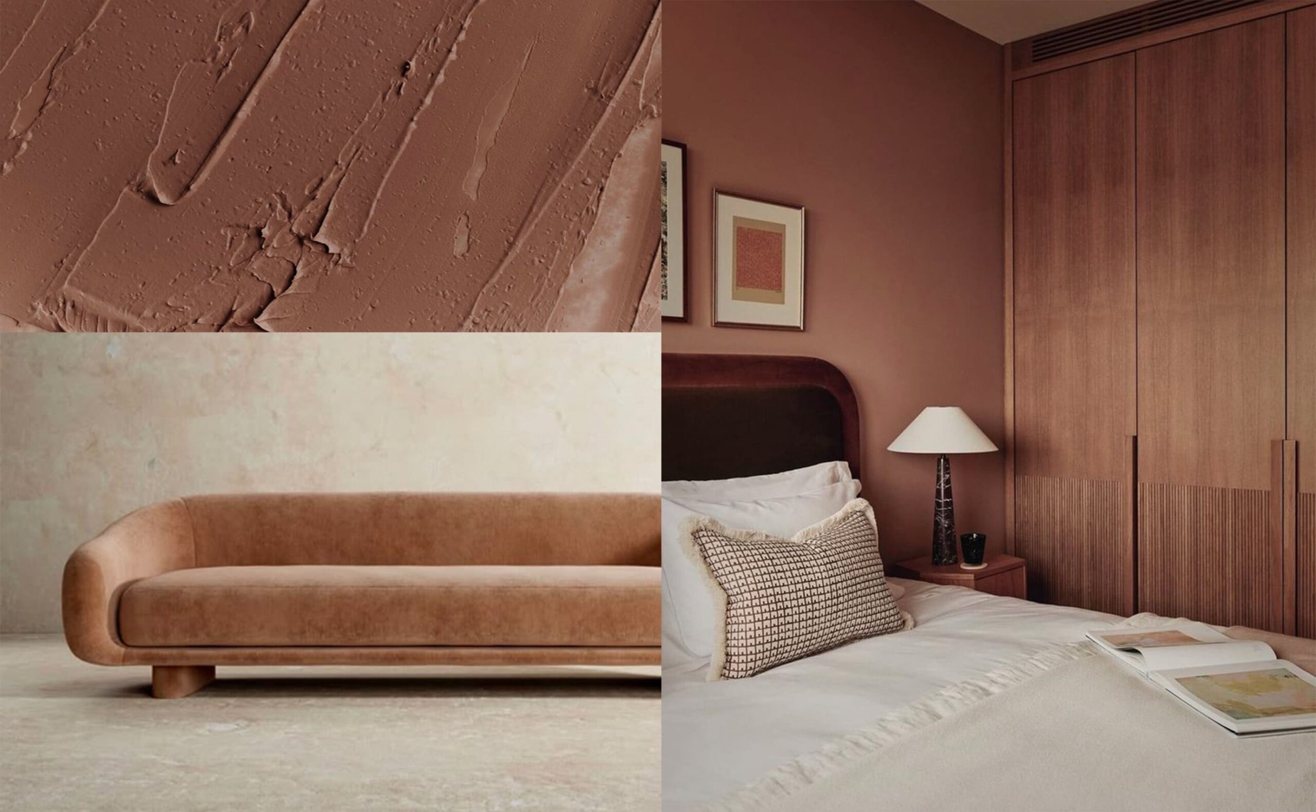 moodboard autour du Mocha mousse matériaux textures mobilier et ambiance